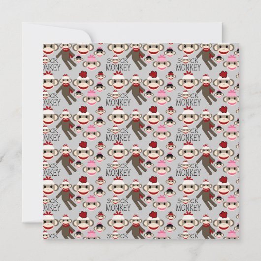 Cute Red en Roze Socket Monkeys Collage Pattern Kaart (Achterkant)