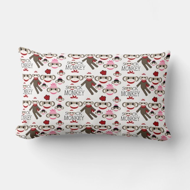 Cute Red en Roze Socket Monkeys Collage Pattern Kussen (Voorkant)