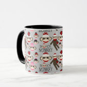 Cute Red en Roze Socket Monkeys Collage Pattern Mok (Voorkant links)