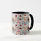 Cute Red en Roze Socket Monkeys Collage Pattern Mok (Voorkant rechts)