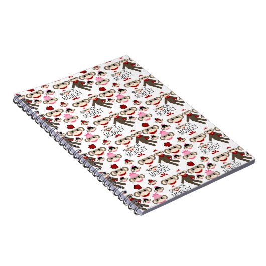 Cute Red en Roze Socket Monkeys Collage Pattern Notitieboek (Rechterzijde)