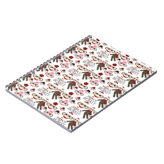 Cute Red en Roze Socket Monkeys Collage Pattern Notitieboek (Linkerzijde)