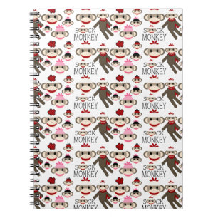 Cute Red en Roze Socket Monkeys Collage Pattern Notitieboek