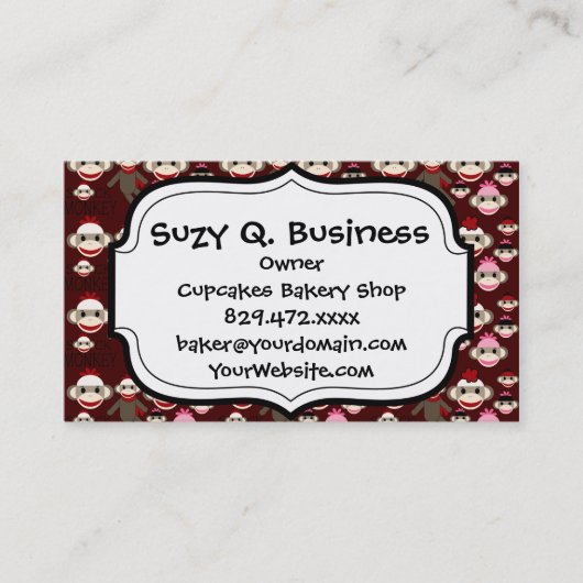 Cute Red en Roze Socket Monkeys Collage Pattern Visitekaartje (Voorkant)