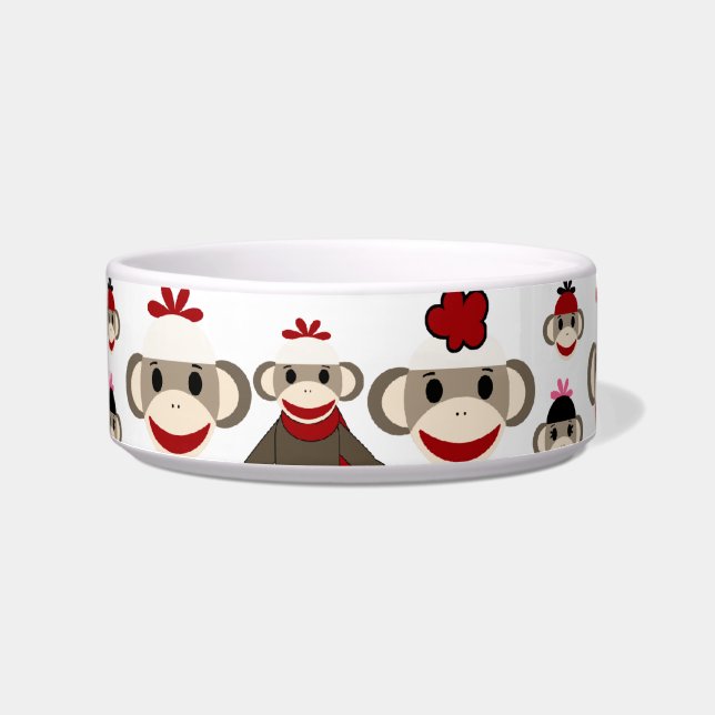 Cute Red en Roze Socket Monkeys Collage Pattern Voerbakje (Voorkant)