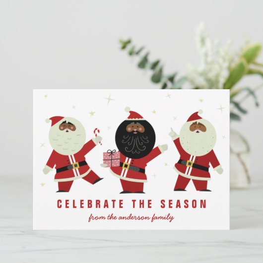 Cute Red en White Dancing Black Santas (Staand voorkant)
