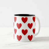 Cute Red en White Hearts Pattern Tweekleurige Koffiemok (Voorkant rechts)