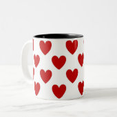 Cute Red en White Hearts Pattern Tweekleurige Koffiemok (Voorkant links)