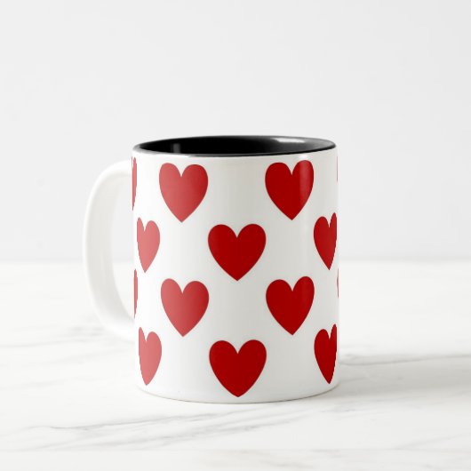 Cute Red en White Hearts Pattern Tweekleurige Koffiemok (Voorkant links)