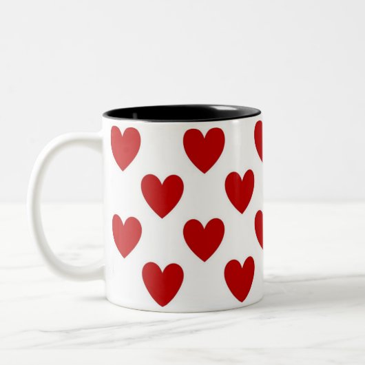 Cute Red en White Hearts Pattern Tweekleurige Koffiemok (Links)