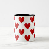 Cute Red en White Hearts Pattern Tweekleurige Koffiemok (Center)