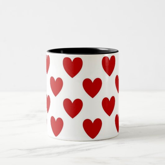 Cute Red en White Hearts Pattern Tweekleurige Koffiemok (Center)