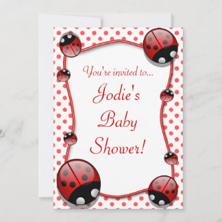 Cute Red en White Ladybug Baby shower Invitation Kaart