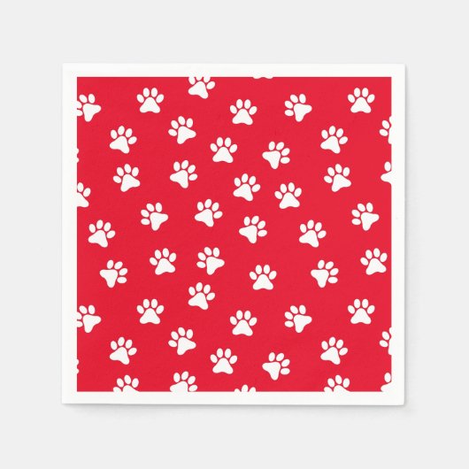 Cute Red en White Paw Print Pattern Napkins Servet (Voorkant)