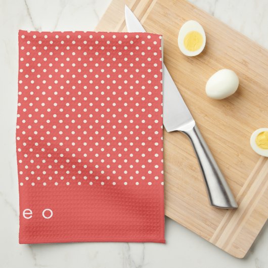 Cute Red en White Polka Dots gepersonaliseerd Theedoek (Quarter Fold)
