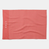 Cute Red en White Polka Dots gepersonaliseerd Theedoek (Horizontaal)