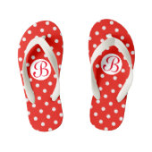 Cute Red en White Polka Dots Monogram Kinder Teenslippers (Voetbed)