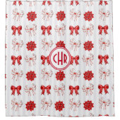Cute Red en White Ribbon | Witte achtergrond Douchegordijn (Voorkant)