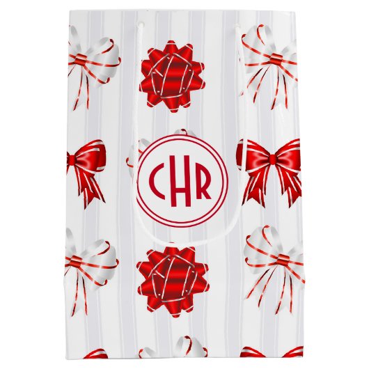 Cute Red en White Ribbon | Witte achtergrond Medium Cadeauzakje (Achterkant)