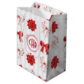 Cute Red en White Ribbon | Witte achtergrond Medium Cadeauzakje (Achterkant Gekanteld)