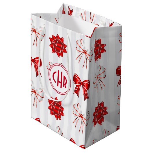 Cute Red en White Ribbon | Witte achtergrond Medium Cadeauzakje (Achterkant Gekanteld)