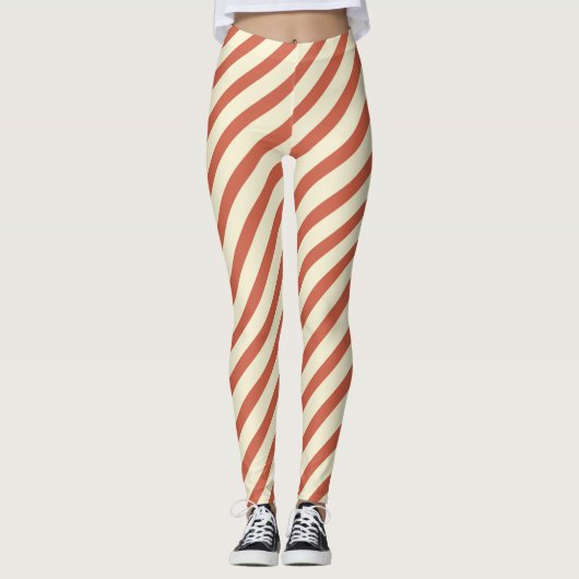 Cute Red en White Striped Pattern Leggings (Voorkant)