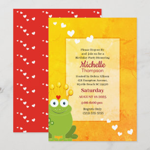 Cute Red en Yellow Princess Frog Birthday Kaart