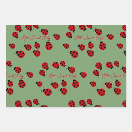 Cute Red en zwarte Ladybugs | Waterverf bloemen Inpakpapier Vel (Voorkant 3)