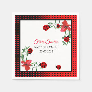 Cute Red en zwarte Ladybugs | Waterverf bloemen Servet
