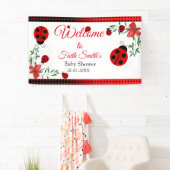 Cute Red en zwarte Ladybugs | Waterverf bloemen Spandoek (Insitu)