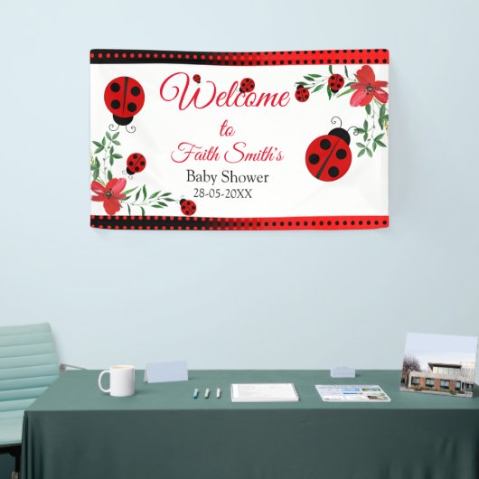 Cute Red en zwarte Ladybugs | Waterverf bloemen Spandoek (Beurs)