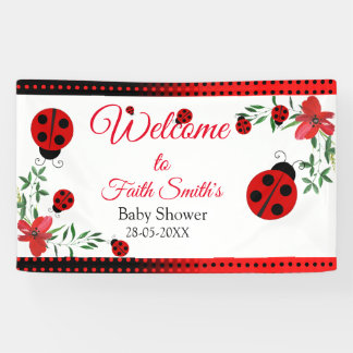 Cute Red en zwarte Ladybugs | Waterverf bloemen Spandoek