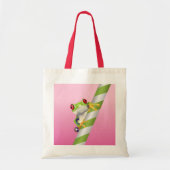 Cute Red Eye Tree Kikker op stro-Canvas tas (Voorkant)