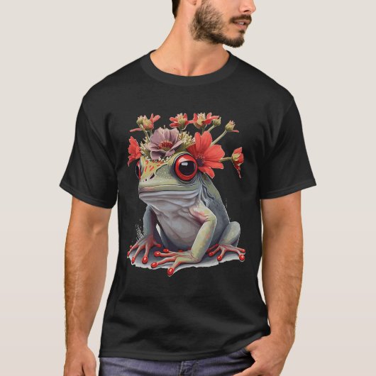 Cute Red Eyed Tree Kikker Flower Crown Amphibian T-shirt (Voorkant)