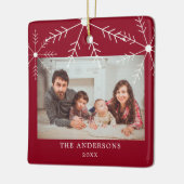 Cute Red Family Foto Snowflakes kerstnaam Keramisch Ornament (Links)