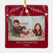Cute Red Family Foto Snowflakes kerstnaam Keramisch Ornament (Voorkant)