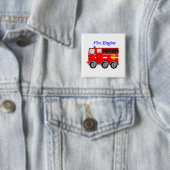 Cute Red Fire Engine Boys Button Badge (In situ)