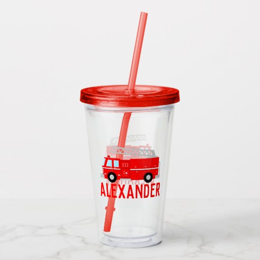 Cute Red Fire Truck Acryl Drinkbeker (Achterkant)