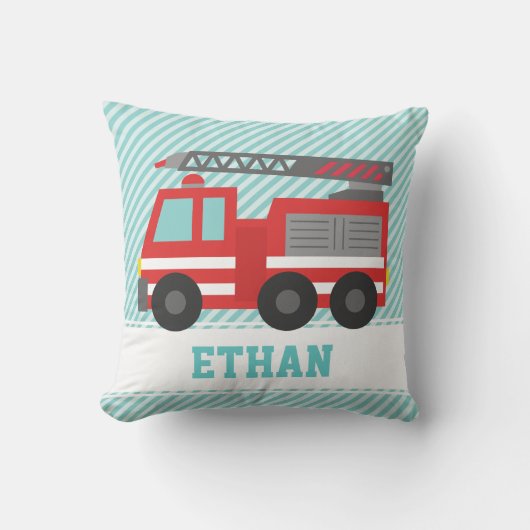 Cute Red Fire Truck voor jongens Bedroom Kussen (Voorkant)