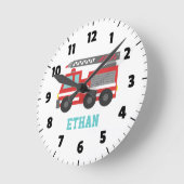 Cute Red Fire Truck voor jongens Bedroom Ronde Klok (Hoek)