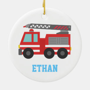 Cute Red Fire Truck voor jongens, naam Keramisch Ornament