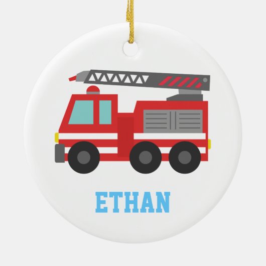 Cute Red Fire Truck voor jongens, naam Keramisch Ornament (Achterkant)