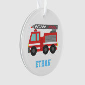 Cute Red Fire Truck voor jongens, naam Ornament (voorkant)
