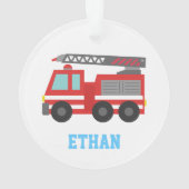 Cute Red Fire Truck voor jongens, naam Ornament (achterkant)