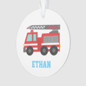 Cute Red Fire Truck voor jongens, naam Ornament (voorkant)