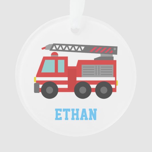 Cute Red Fire Truck voor jongens, naam Ornament (voorkant)