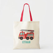 Cute Red Fire Truck voor jongens, naam Tote Bag (Voorkant)