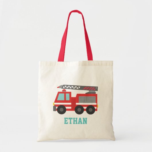 Cute Red Fire Truck voor jongens, naam Tote Bag (Voorkant)