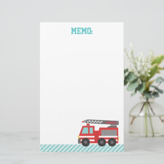 Cute Red Fire Truck voor Little Fire strijders Briefpapier (Staand voorkant)