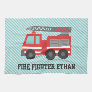 Cute Red Fire Truck voor Little Fire strijders Theedoek